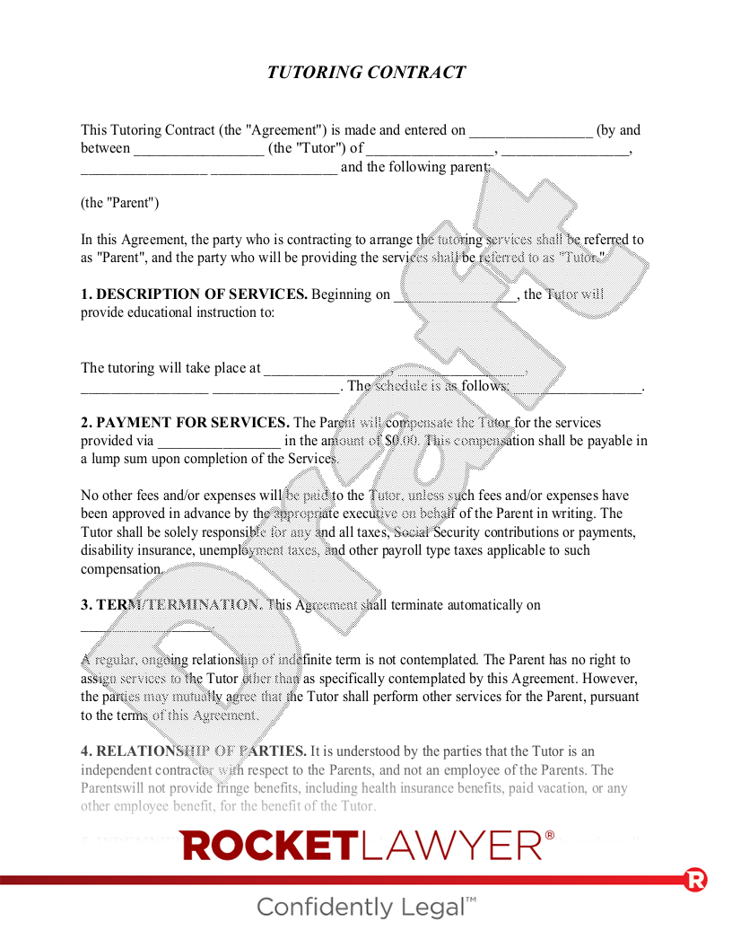 Tutoring Contract document preview