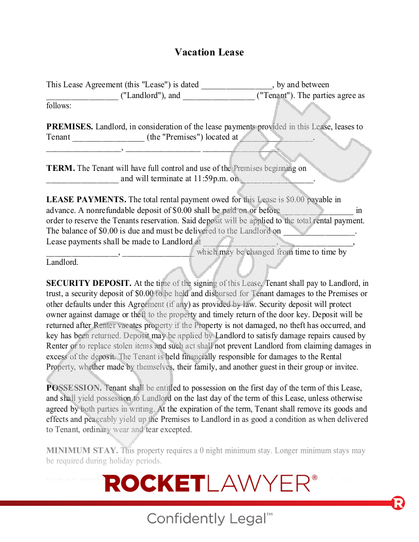 Vacation Rental Agreement document preview