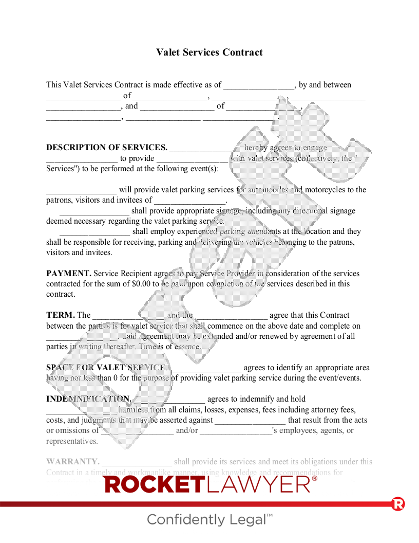 Valet Service Contract document preview
