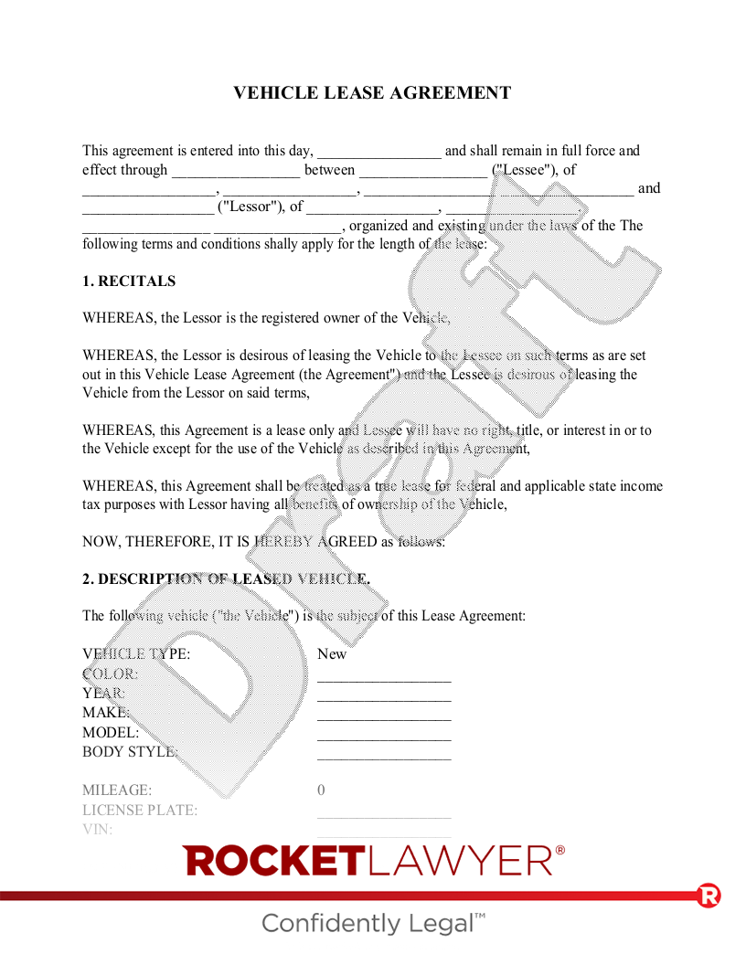 Vehicle Lease Agreement document preview
