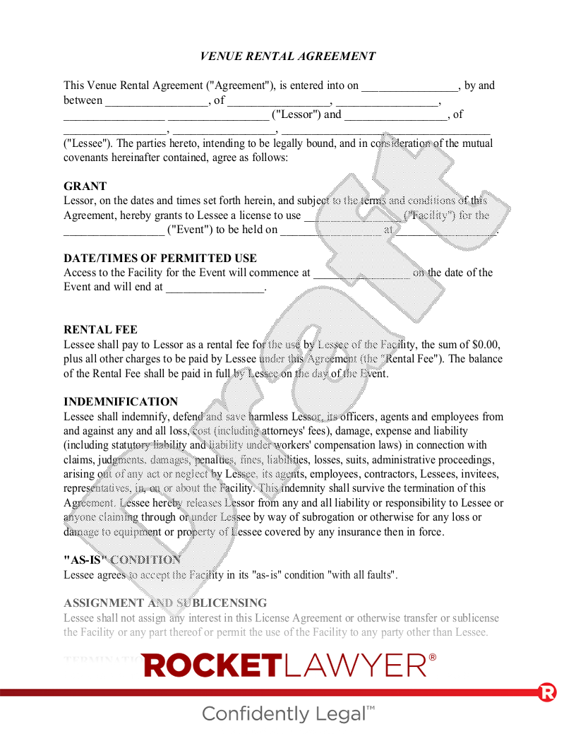 Venue Rental Agreement document preview