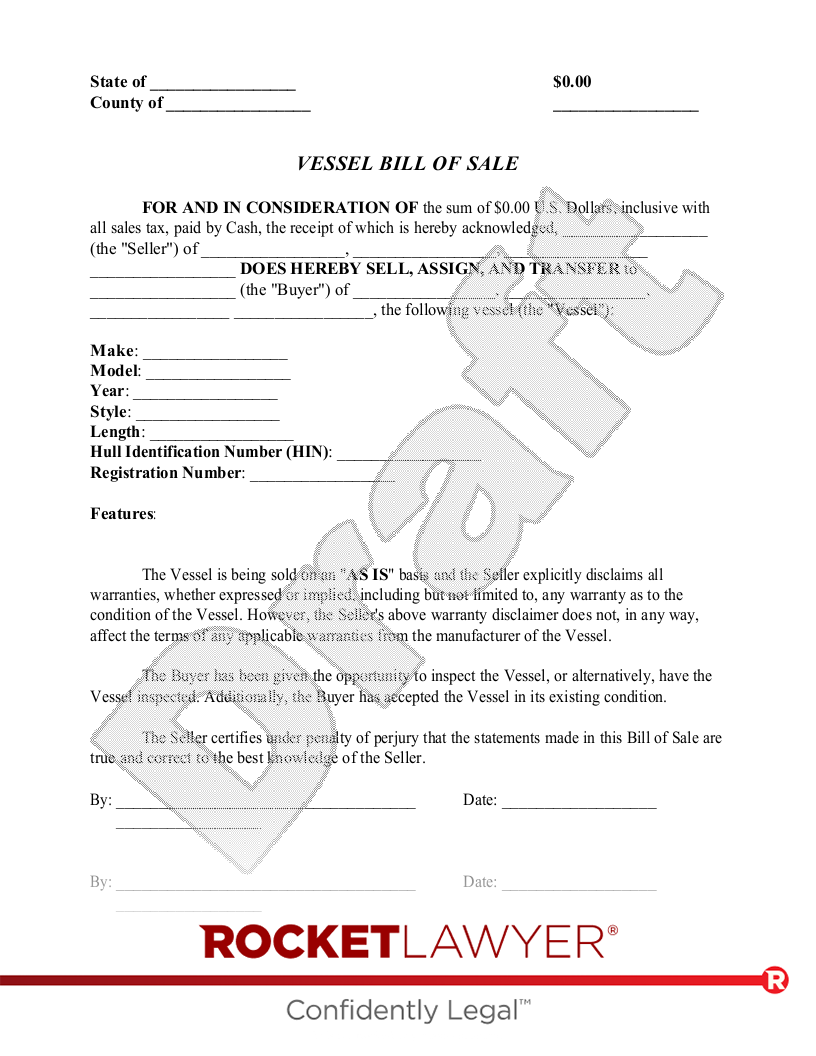 Vessel Bill of Sale document preview