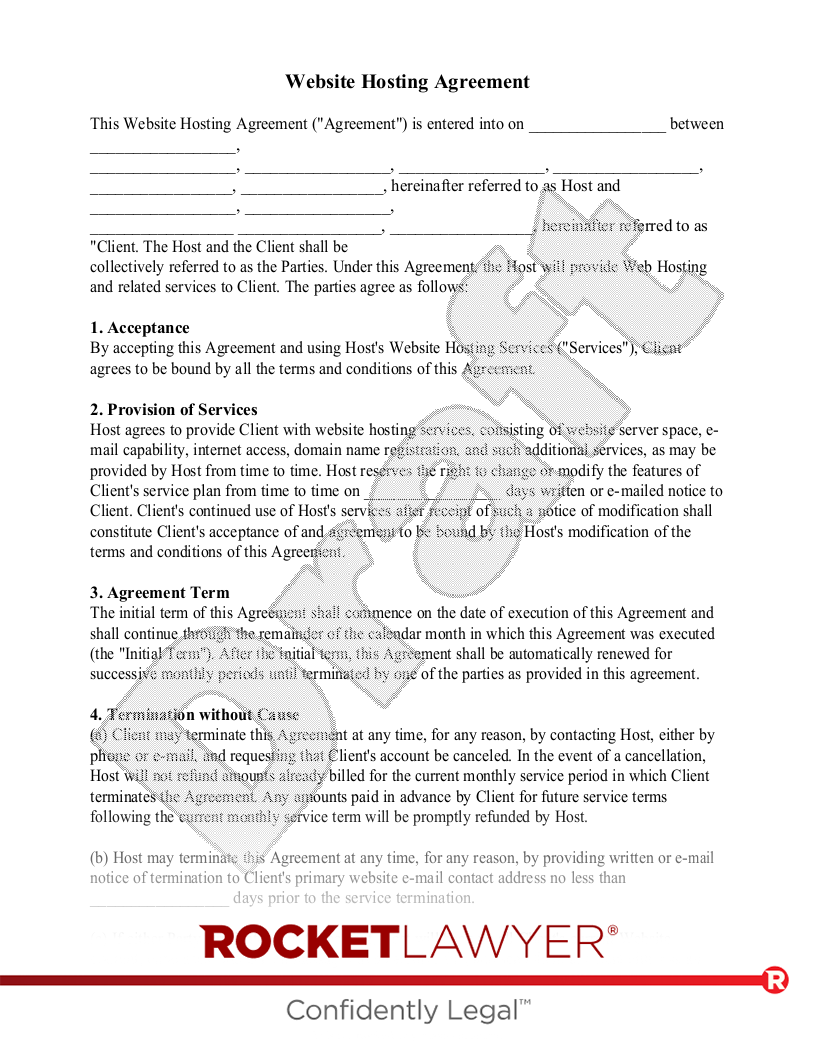 Web Hosting Agreement document preview