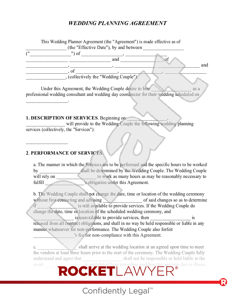 Free Wedding Planner Agreement Template - Rocket Lawyer