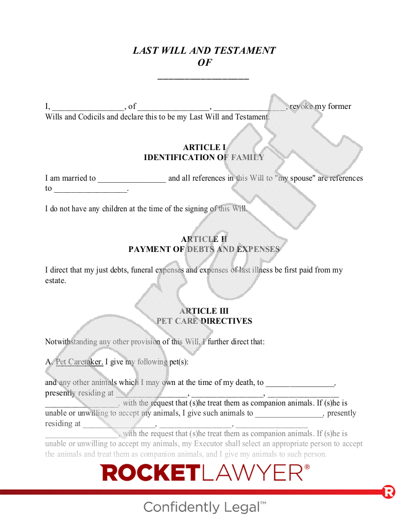 Free Will (Married, no Children) Template - Rocket Lawyer