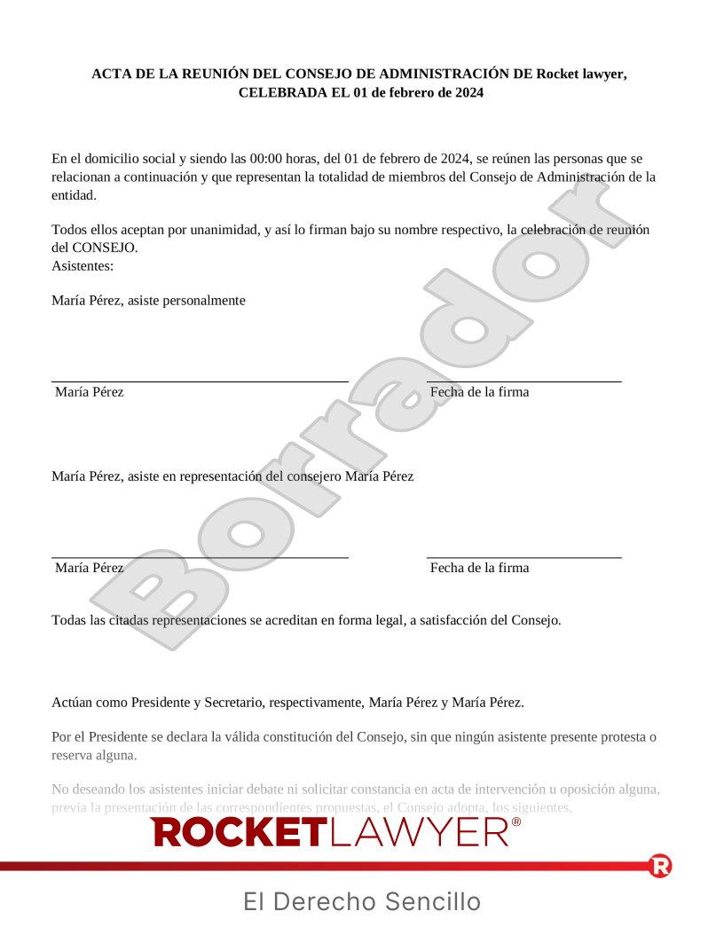 Acta del Consejo de administración para el cambio de domicilio social Vista previa del documento