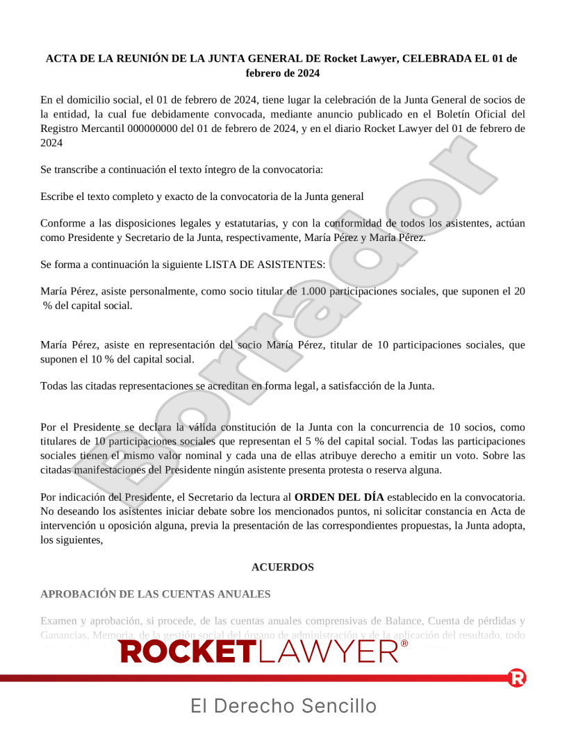 Acta de junta general para la aprobación de cuentas anuales Vista previa del documento