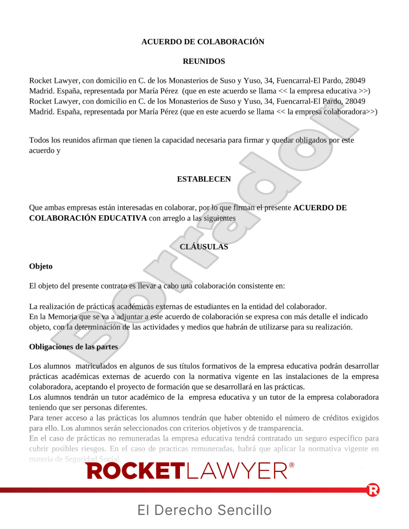 Acuerdo de colaboración Vista previa del documento