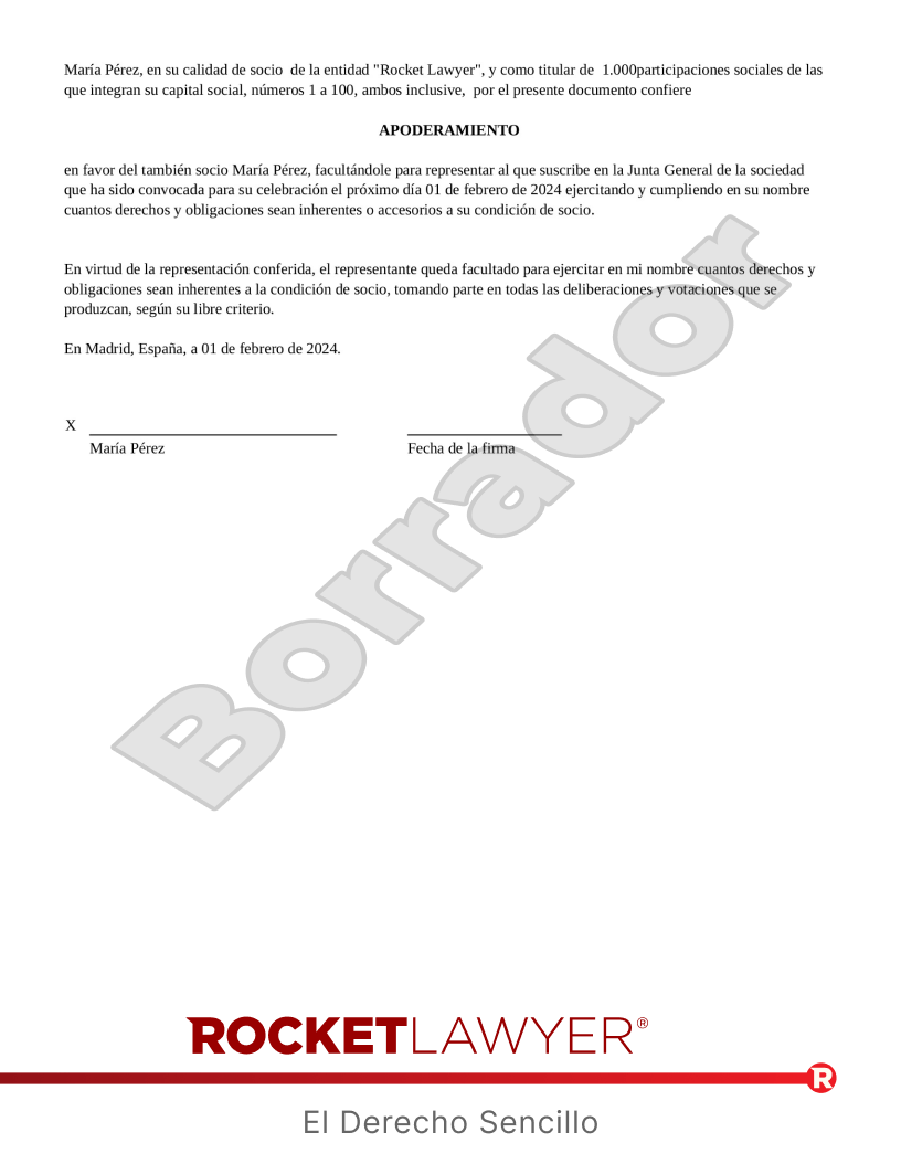 Autorización de representación en junta general Vista previa del documento
