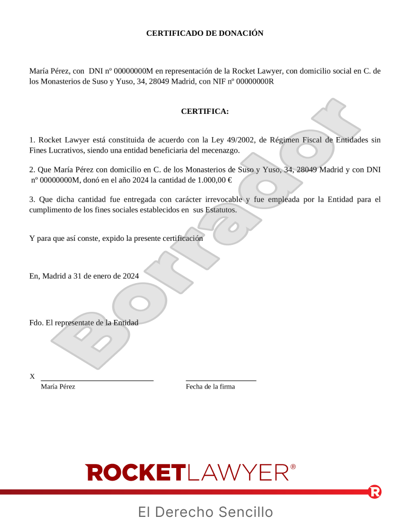 Certificado de donación Vista previa del documento