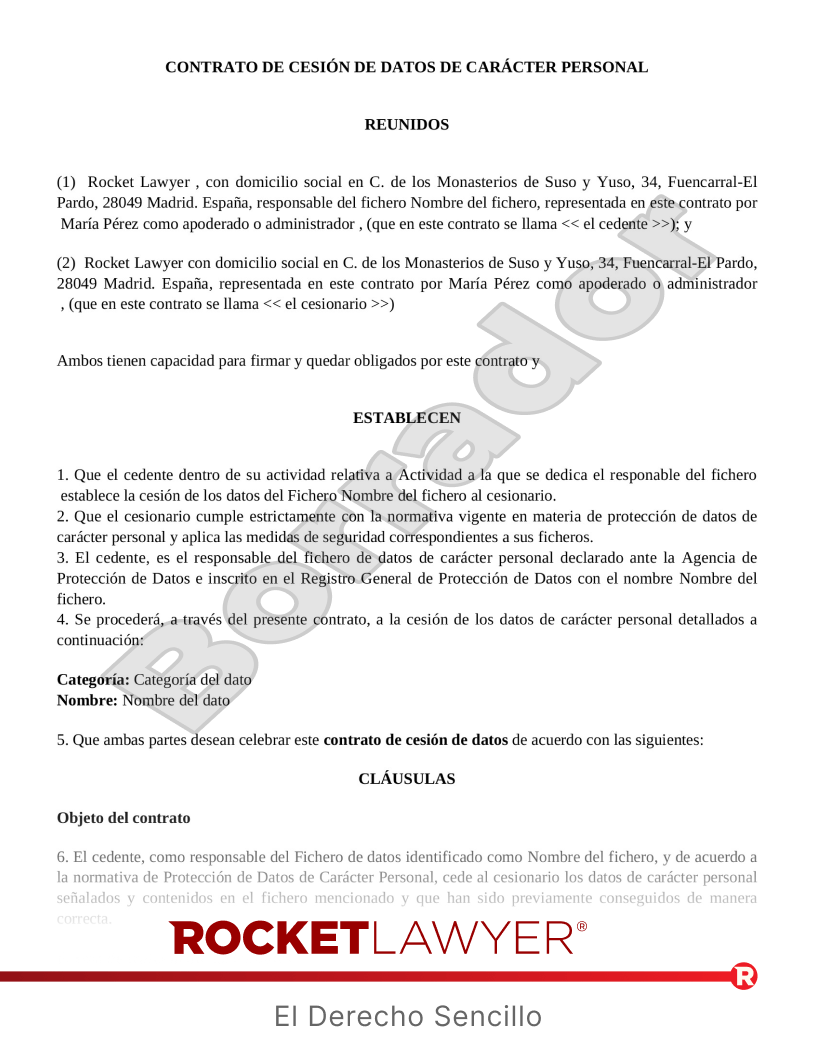 Contrato de cesión de datos personales Vista previa del documento
