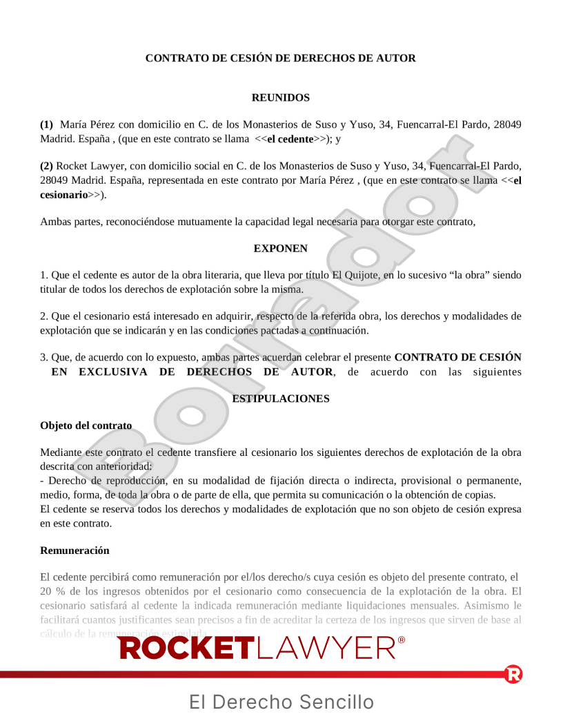 Contrato de cesión de derechos de autor Vista previa del documento