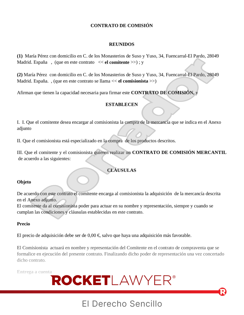 Contrato de comisión Vista previa del documento