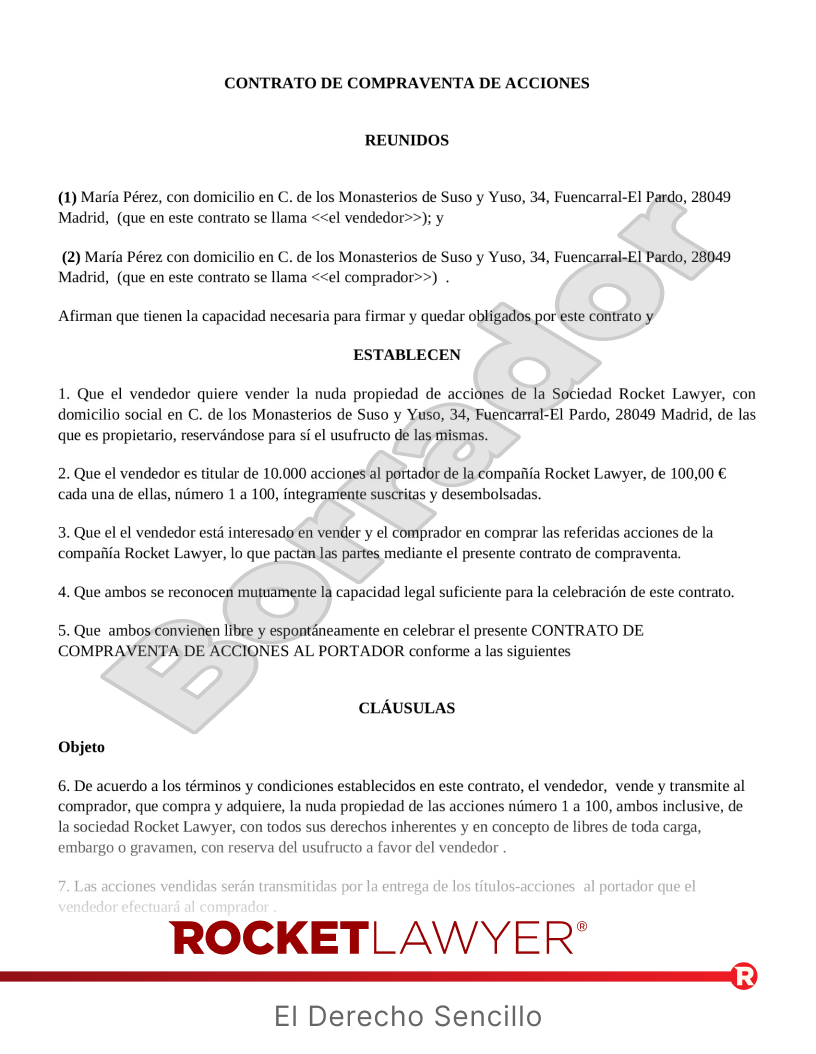 Contrato de compraventa de acciones Vista previa del documento