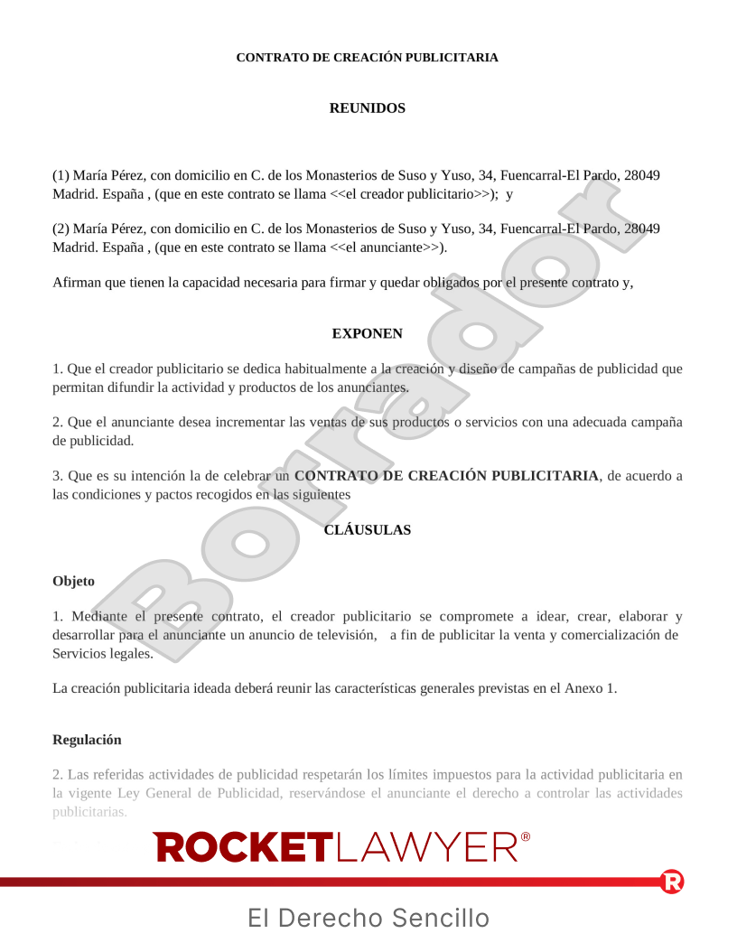 Contrato de creación publicitaria Vista previa del documento