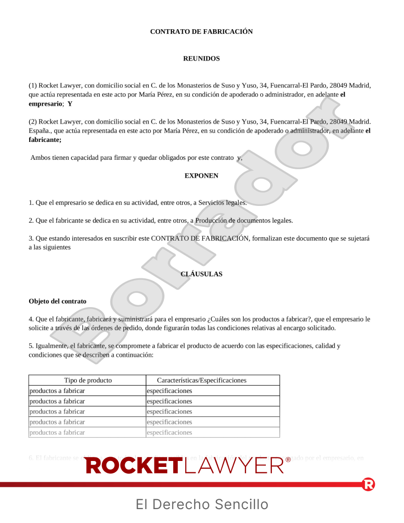 Contrato de fabricación Vista previa del documento