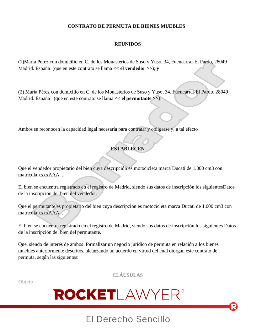 Contrato de permuta Vista previa del documento