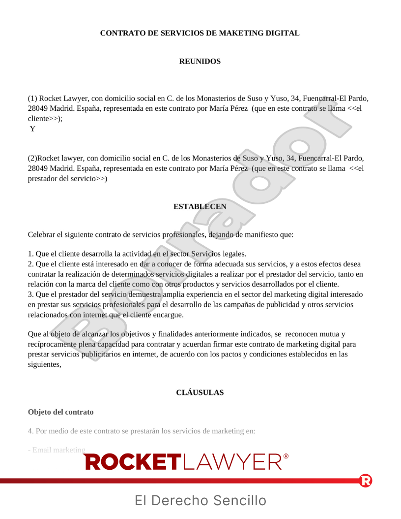 Contrato de servicios de marketing digital Vista previa del documento