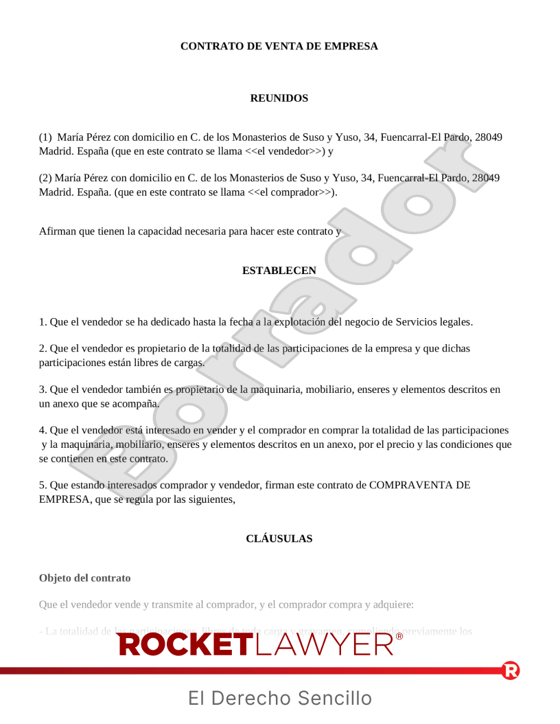 Contrato de venta de empresa Vista previa del documento