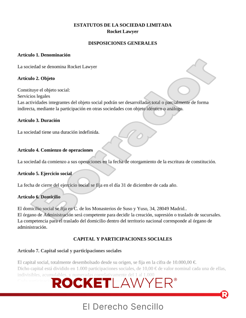 Estatutos de Sociedad Limitada (S.L.) Vista previa del documento