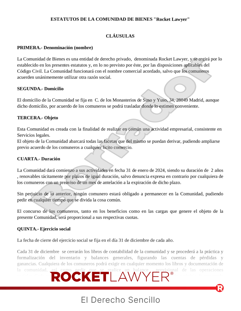 Estatutos de comunidad de bienes Vista previa del documento