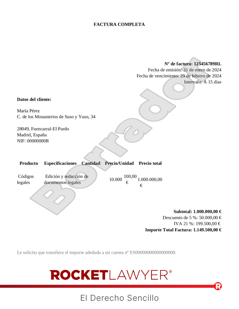 Factura de venta de productos Vista previa del documento