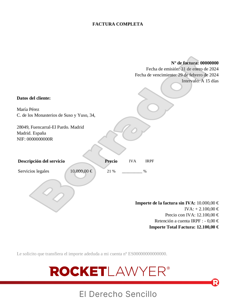Factura de servicios Vista previa del documento