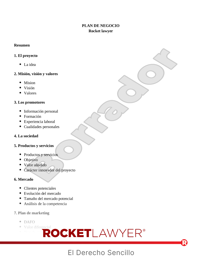 Plan de negocios Vista previa del documento