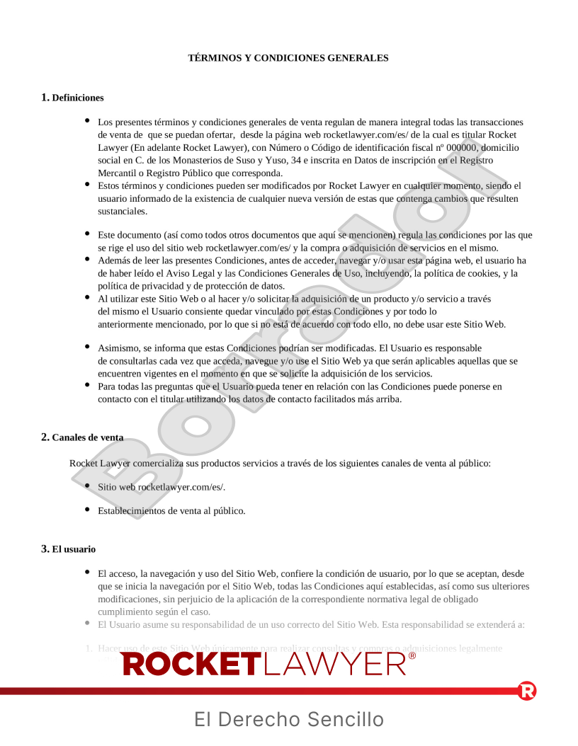 Términos y condiciones de venta de bienes o servicios en Internet Vista previa del documento