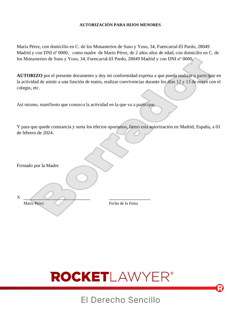 Autorización para hijos menores Vista previa del documento