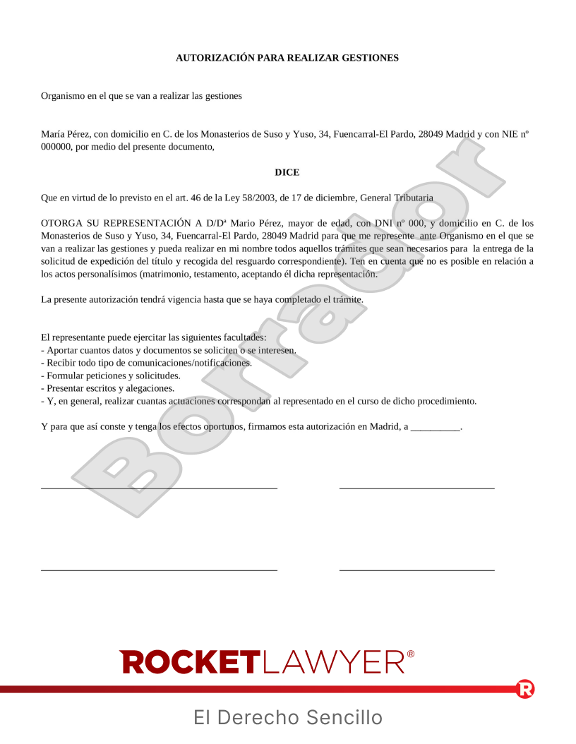 Autorización para realizar gestiones en tu nombre Vista previa del documento