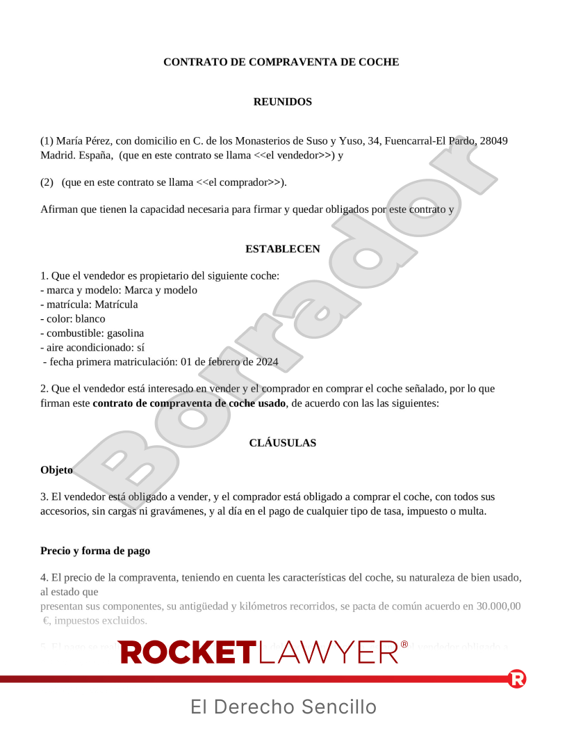 Contrato de compraventa de coche Vista previa del documento