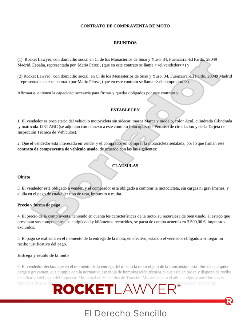 Contrato de compraventa de moto Vista previa del documento
