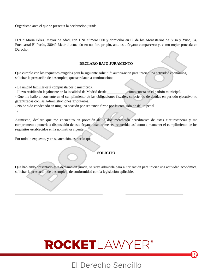 Declaración jurada Vista previa del documento