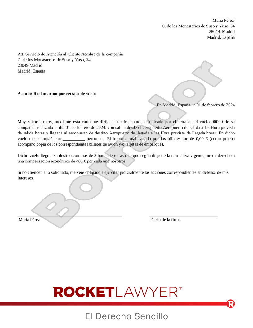 Reclamación por retraso de un vuelo Vista previa del documento