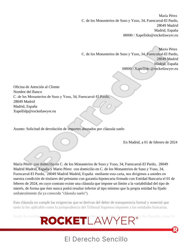Reclamación de cláusula suelo hipotecaria Vista previa del documento