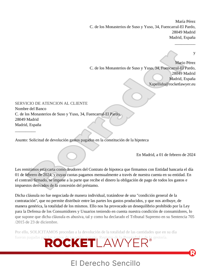 Reclamación de los gastos de la hipoteca Vista previa del documento