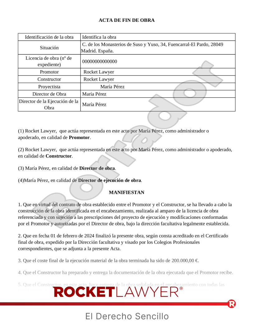 Acta de fin de obra Vista previa del documento