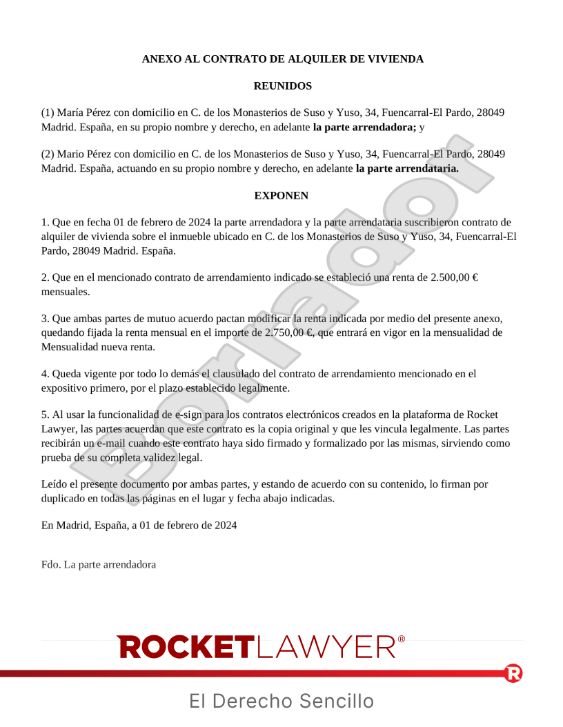 Acuerdo para modificar el precio del alquiler de vivienda Vista previa del documento
