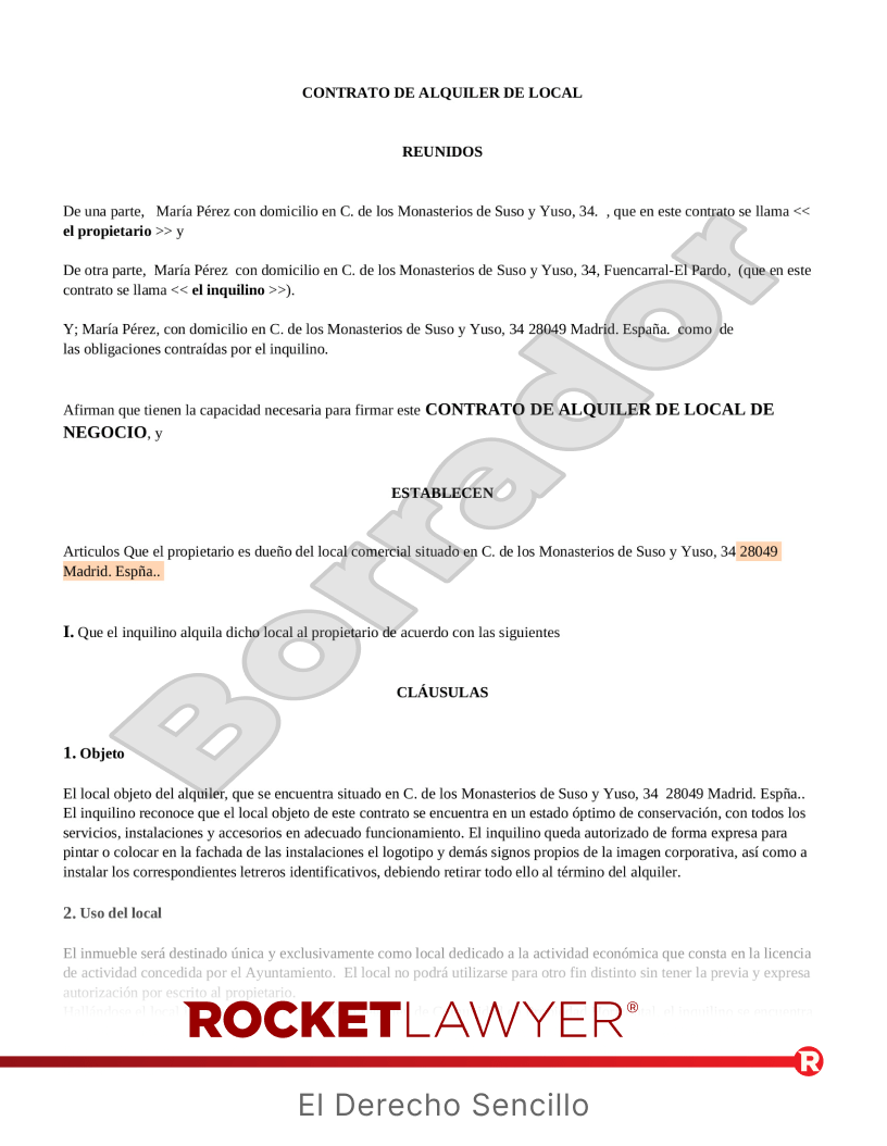 Contrato de alquiler de local Vista previa del documento