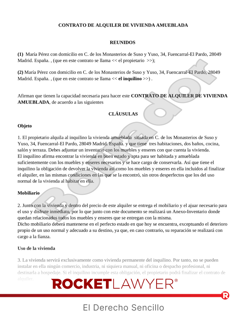 Contrato de alquiler de vivienda amueblada Vista previa del documento