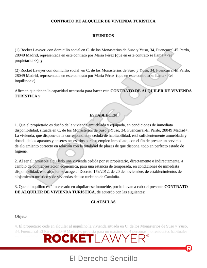 Contrato de alquiler turístico en Cataluña Vista previa del documento