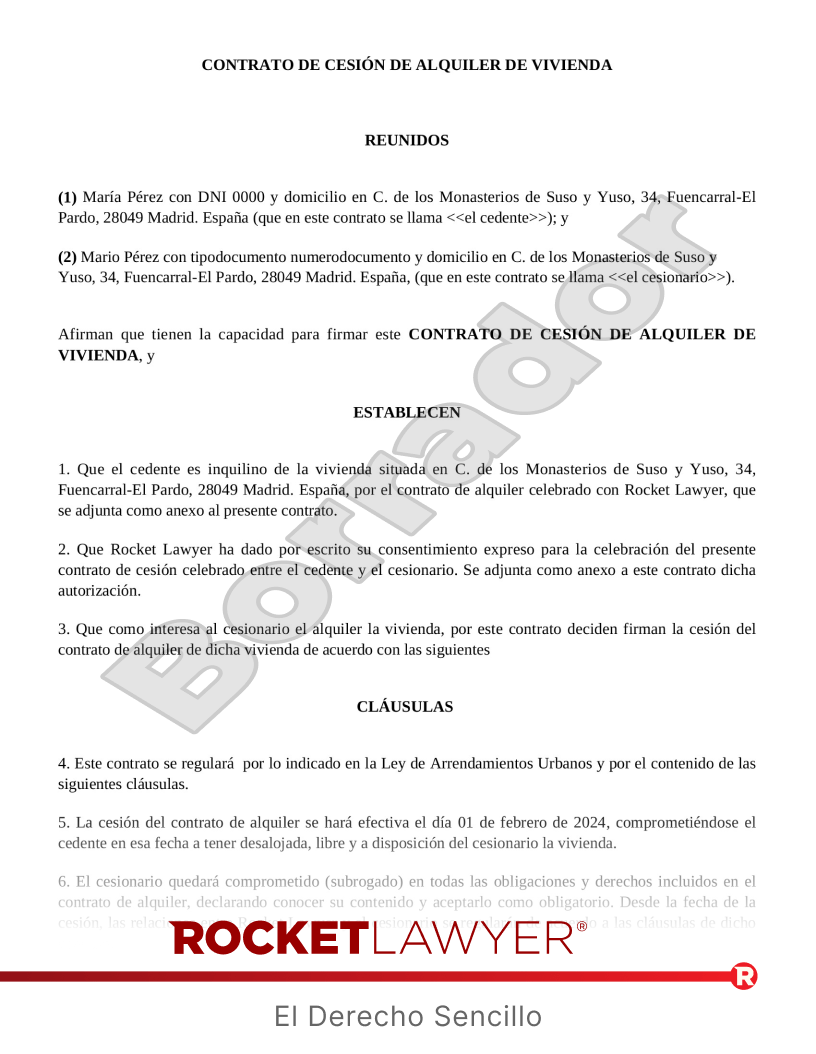 Contrato de cesión de alquiler de vivienda Vista previa del documento