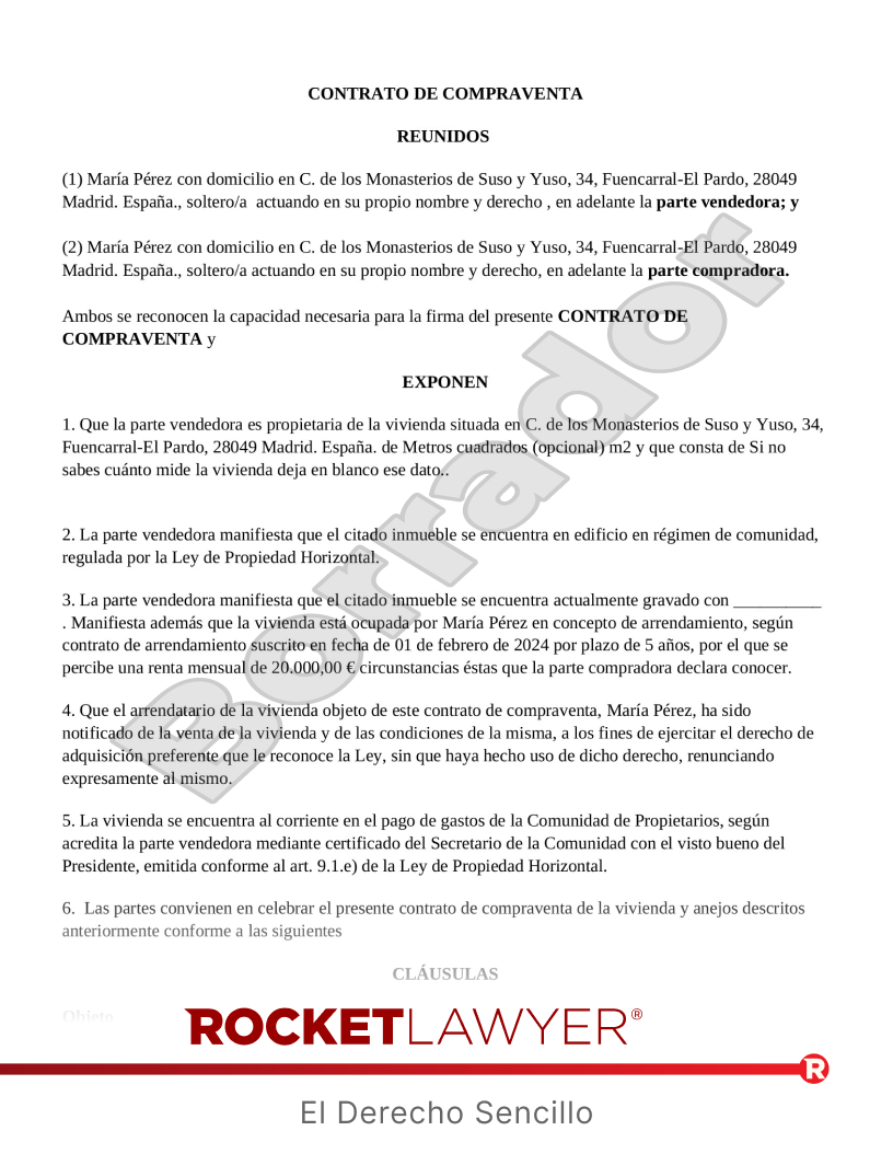 Contrato de compraventa de vivienda alquilada Vista previa del documento