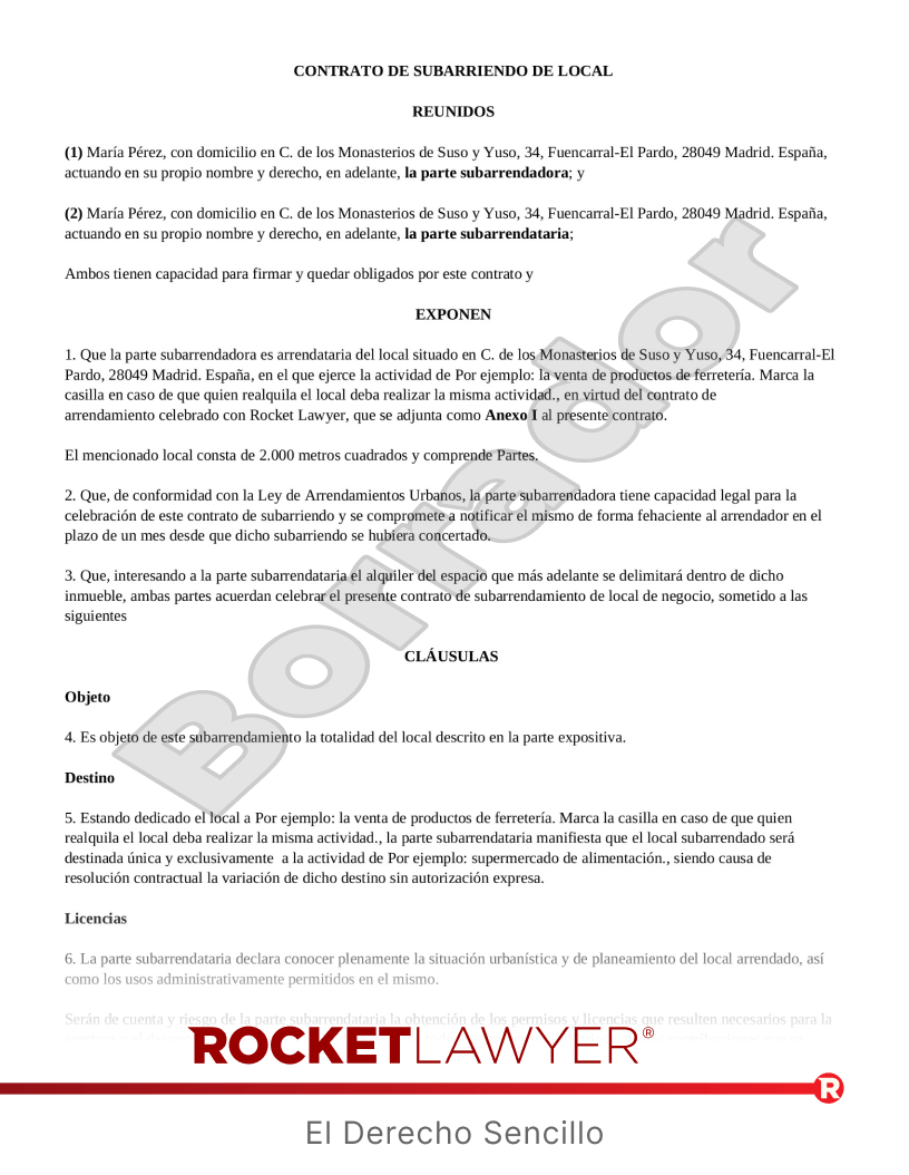 Contrato de subarriendo de local Vista previa del documento
