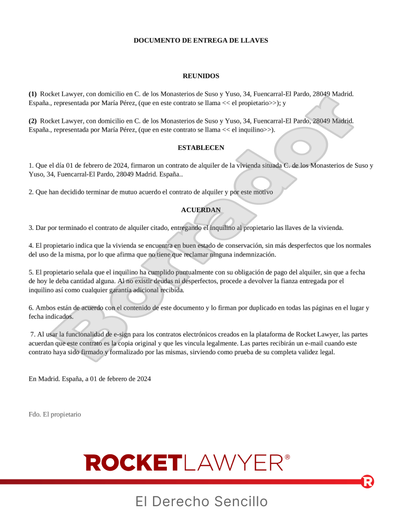 Documento de entrega de llaves Vista previa del documento