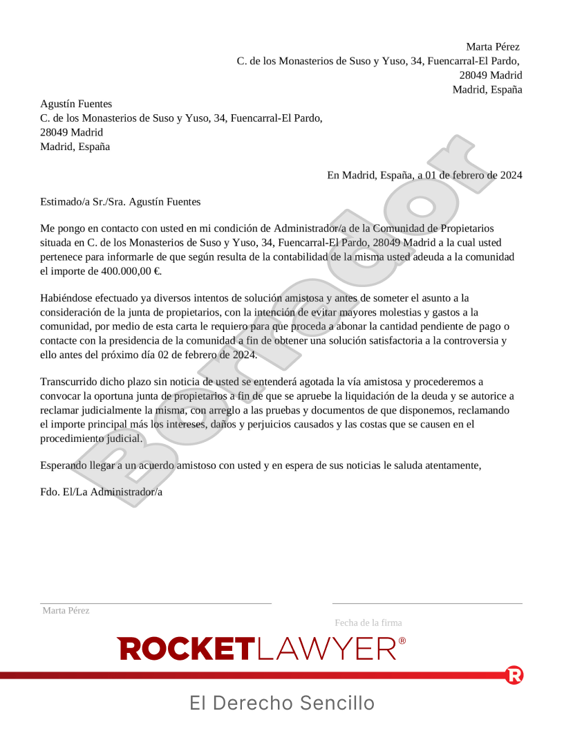 Requerimiento de pago de las cuotas de la comunidad Vista previa del documento