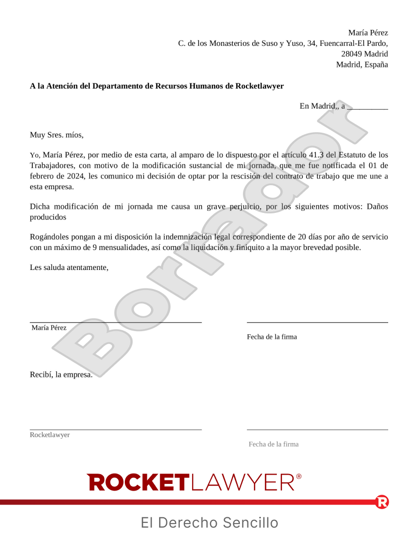 Rescisión del contrato de trabajo por modificación sustancial Vista previa del documento