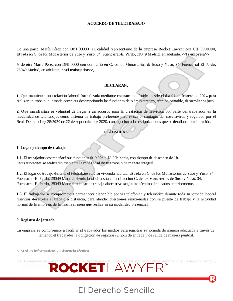 Acuerdo de teletrabajo Vista previa del documento