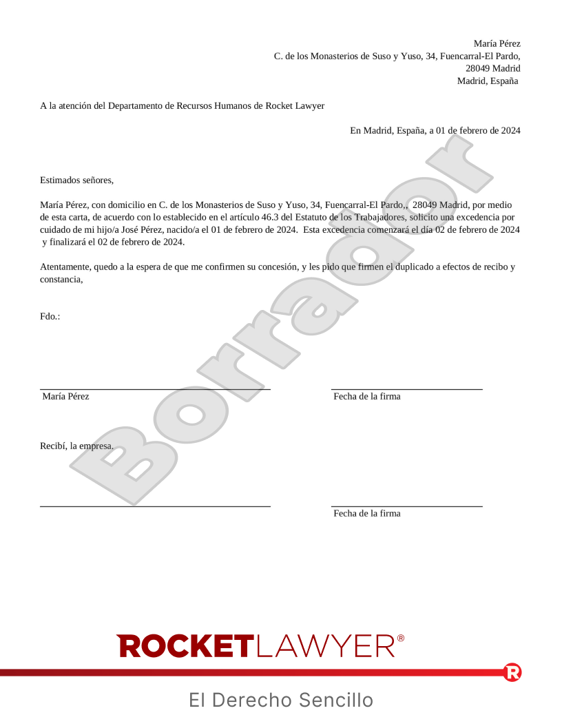 Excedencia por cuidado de hijo Vista previa del documento